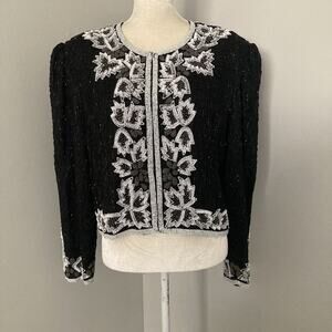 90s Vintage Night Vogue silk Heavily beaded Cropped Jacket Evening Formal XXL